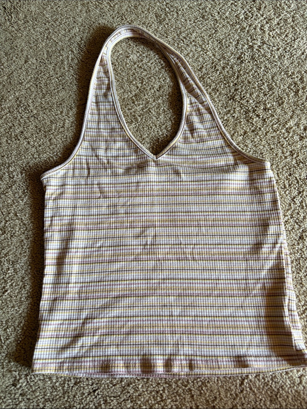 American Eagle Outfitters Striped Ribbed Halter Tank - White & Yellow